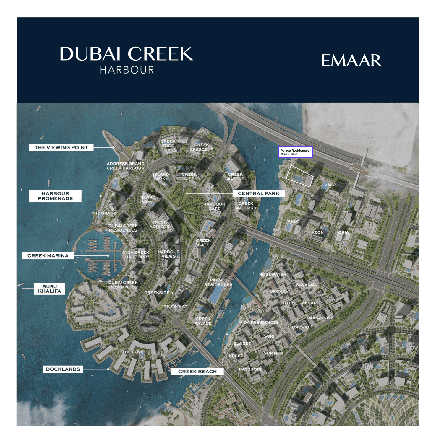 Palace Residences Creek Blue masterplan, Dubai Creek Harbour, Dubai