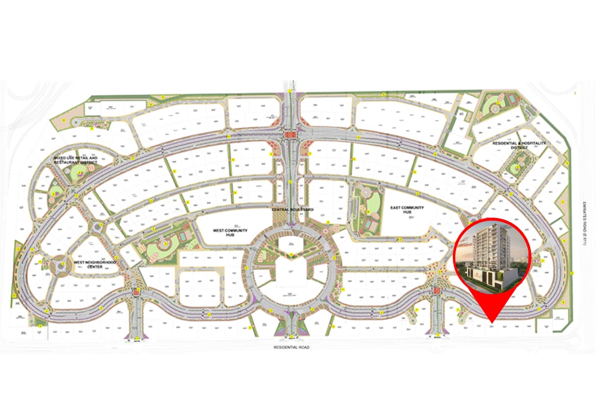 Bliss Tower masterplan, Dubailand Residence Complex, Dubai