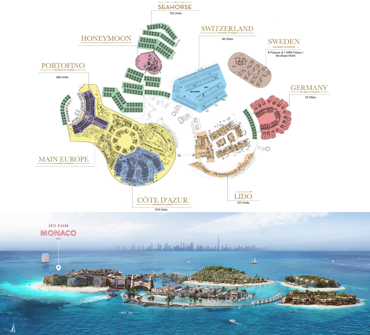 The Heart of Europe - Côte d’Azur Monaco masterplan, World of Islands, Dubai