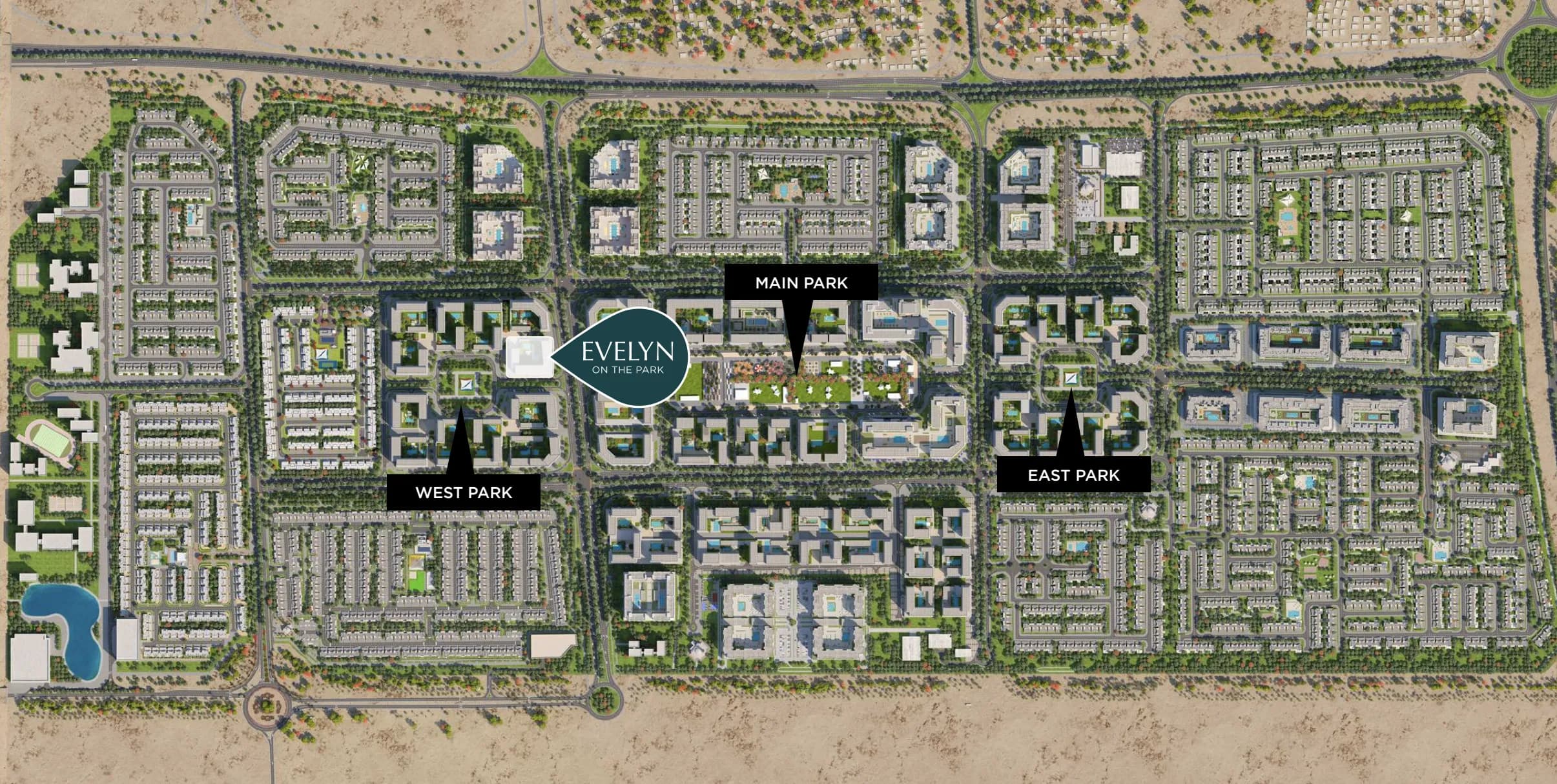 Evelyn on the Park masterplan, Town Square, Dubai