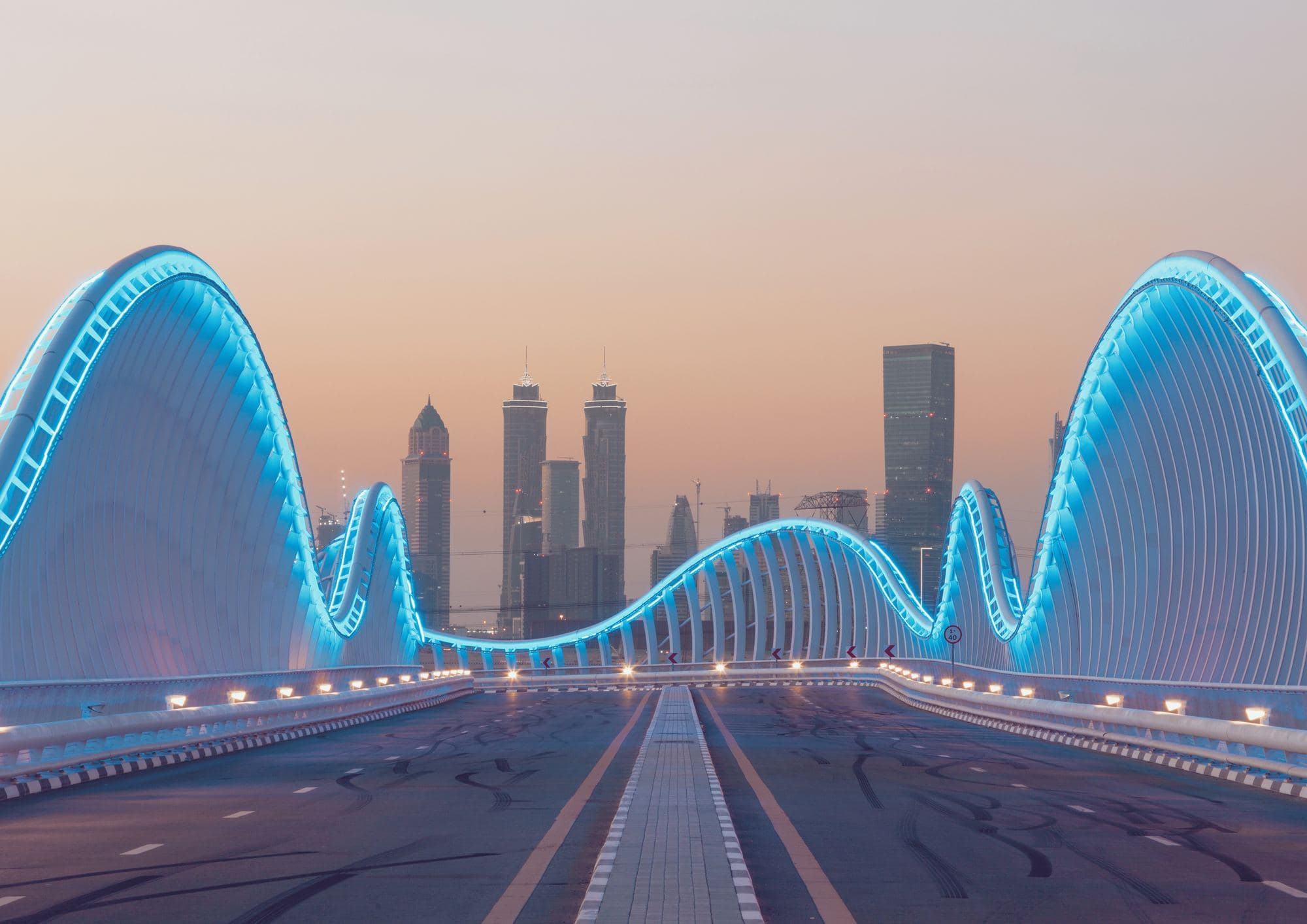 Meydan Bridge at dusk. UAE property market intelligence